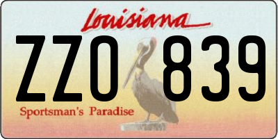 LA license plate ZZO839
