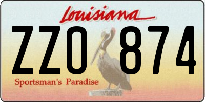 LA license plate ZZO874