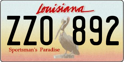 LA license plate ZZO892