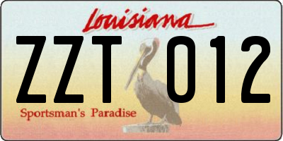 LA license plate ZZT012