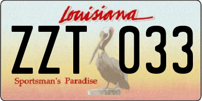 LA license plate ZZT033