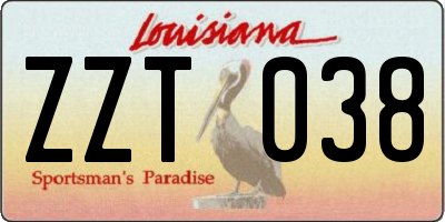 LA license plate ZZT038