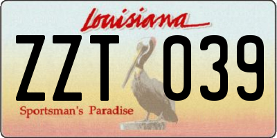 LA license plate ZZT039