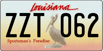 LA license plate ZZT062