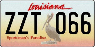 LA license plate ZZT066