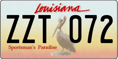 LA license plate ZZT072