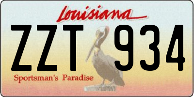 LA license plate ZZT934