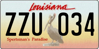 LA license plate ZZU034