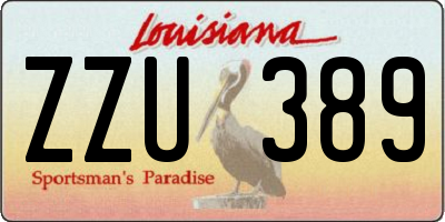 LA license plate ZZU389