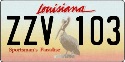 LA license plate ZZV103