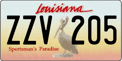 LA license plate ZZV205