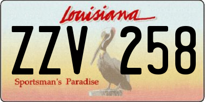 LA license plate ZZV258