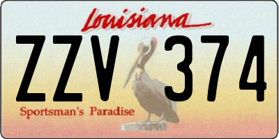 LA license plate ZZV374