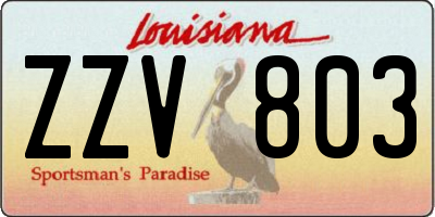 LA license plate ZZV803