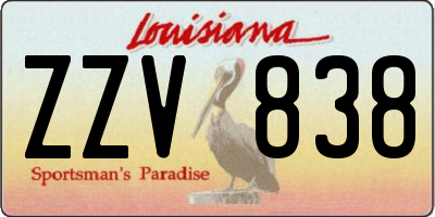 LA license plate ZZV838