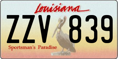 LA license plate ZZV839