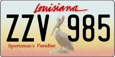 LA license plate ZZV985