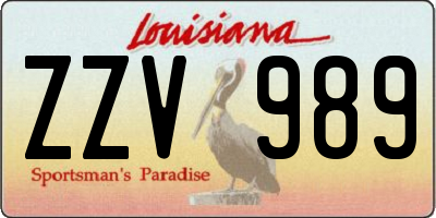 LA license plate ZZV989