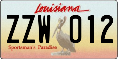 LA license plate ZZW012