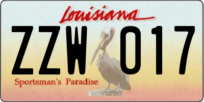 LA license plate ZZW017