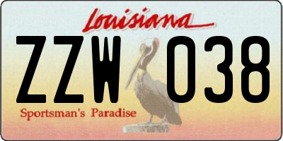 LA license plate ZZW038