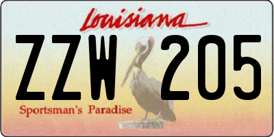 LA license plate ZZW205