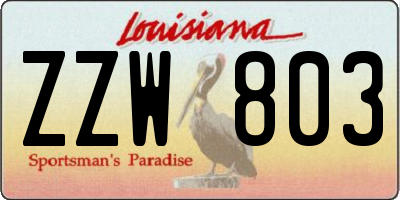 LA license plate ZZW803