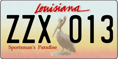 LA license plate ZZX013