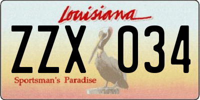 LA license plate ZZX034