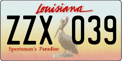 LA license plate ZZX039