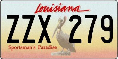 LA license plate ZZX279