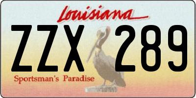 LA license plate ZZX289