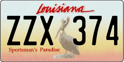 LA license plate ZZX374