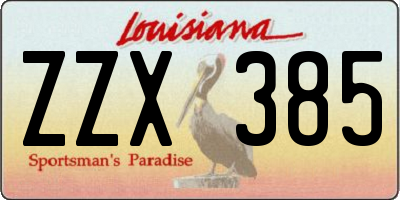 LA license plate ZZX385