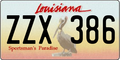 LA license plate ZZX386