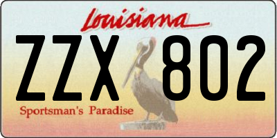 LA license plate ZZX802