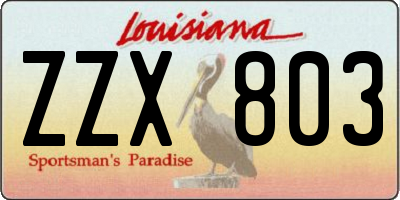 LA license plate ZZX803