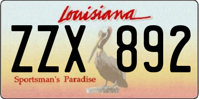 LA license plate ZZX892