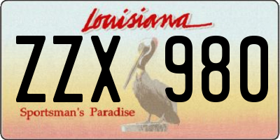 LA license plate ZZX980