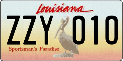 LA license plate ZZY010