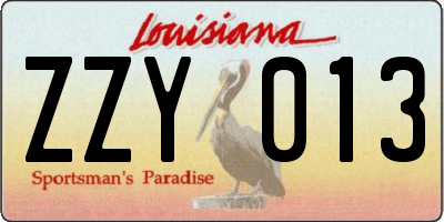 LA license plate ZZY013