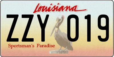 LA license plate ZZY019