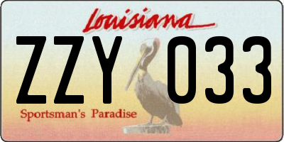 LA license plate ZZY033