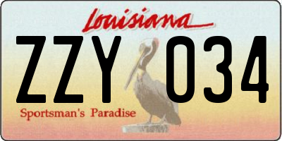 LA license plate ZZY034