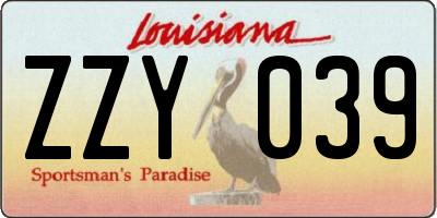LA license plate ZZY039