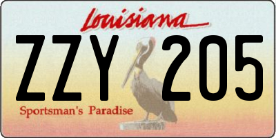 LA license plate ZZY205