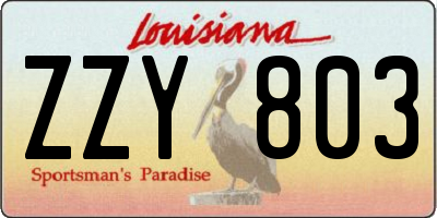 LA license plate ZZY803