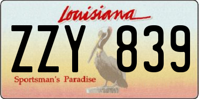 LA license plate ZZY839