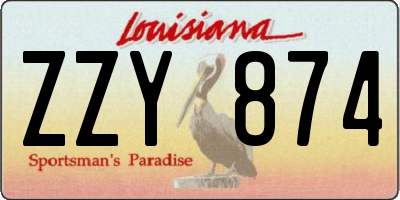 LA license plate ZZY874