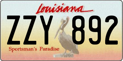 LA license plate ZZY892